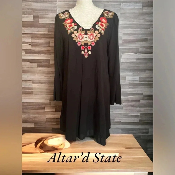 Altar’d State Black Dress with Embroidery - Picture 2 of 9